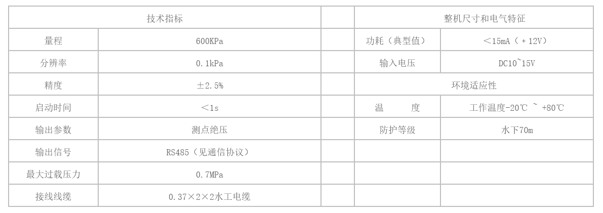 渗压计-技术参数